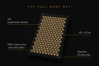 Bhakti full body mat features: 210 acupressure clusters, 68x42cm, cotton cover, drug-free 20 minutes a day
