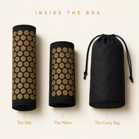 Inside the box: the Bhakti acupressure mat, neck pillow and carry bag